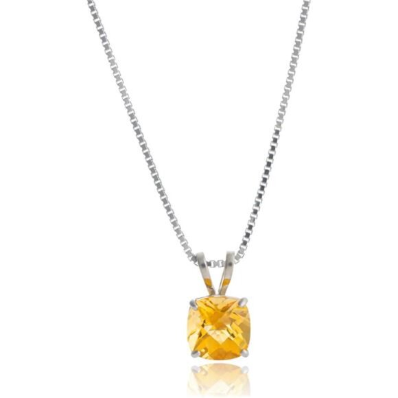 Citrine Cushion Cut Birthstone | 925 Sterling Silver | Necklace For Women | 6mm - Picture 1 of 5